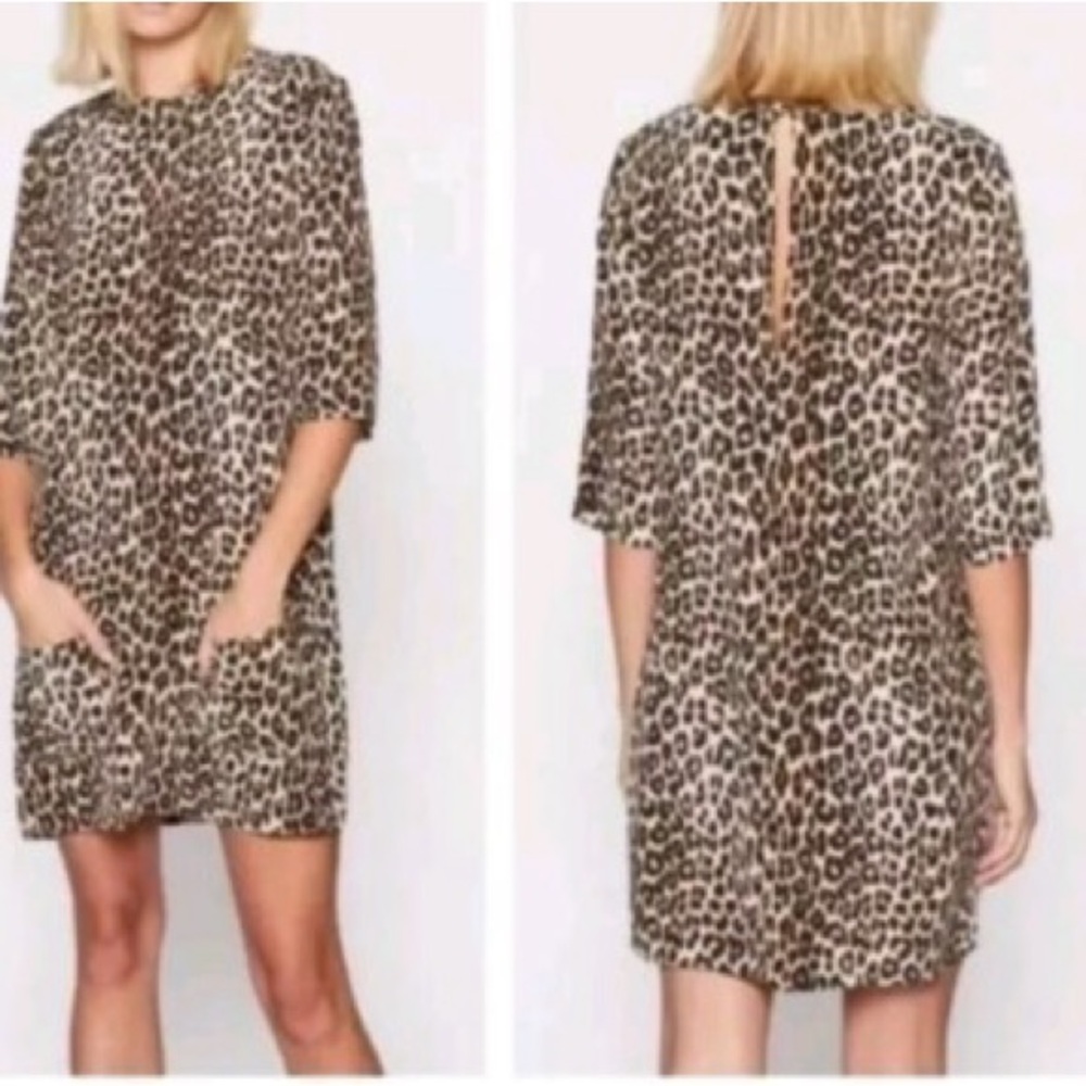 Equipment Aubrey 100% Silk Natural Animal Print Shift Dress Size S/P $295 office